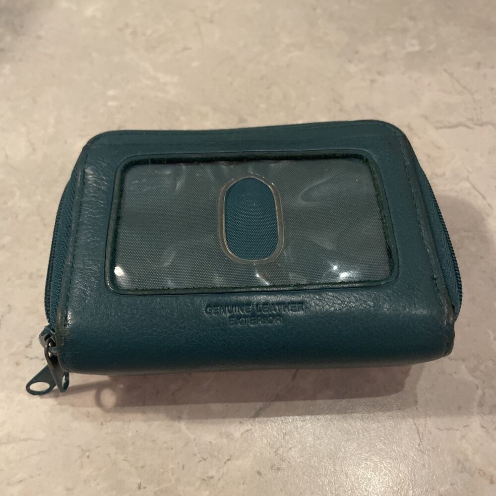 Buxton - Leather Accordion Full Double Zip Credit Card Coin Holder Wallet Green